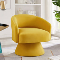 Velvet Swivel Barrel Chair With Open Backrest 360 Degree Comfy Accent Chair For Living Room And Bedroom Yellow