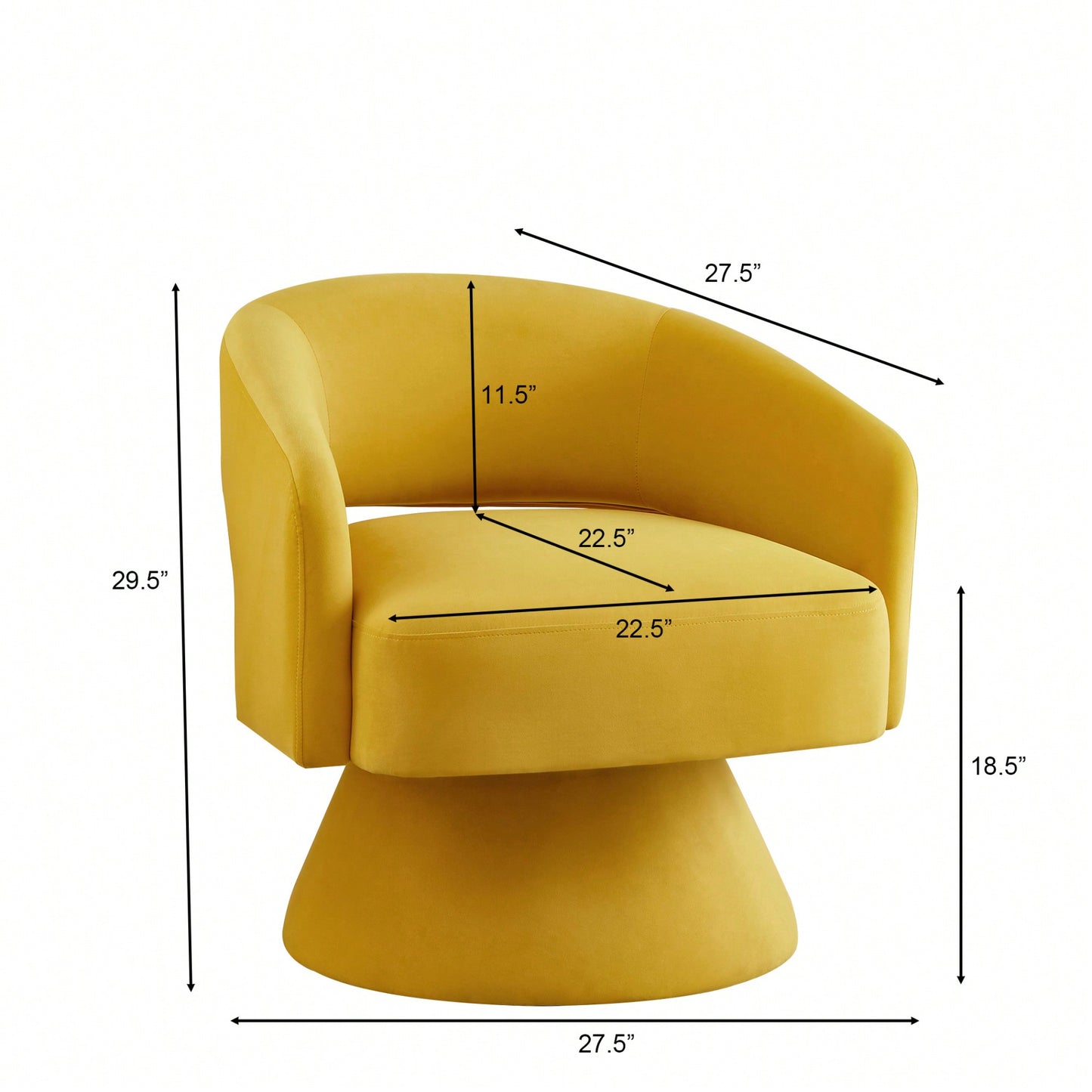 Velvet Swivel Barrel Chair With Open Backrest 360 Degree Comfy Accent Chair For Living Room And Bedroom Yellow