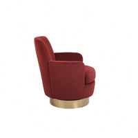Comfy Swivel Barrel Chair With Gold Stainless Steel Base For Living Room And Bedroom Reading Chair In Brownish Red