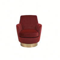 Comfy Swivel Barrel Chair With Gold Stainless Steel Base For Living Room And Bedroom Reading Chair In Brownish Red