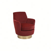 Comfy Swivel Barrel Chair With Gold Stainless Steel Base For Living Room And Bedroom Reading Chair In Brownish Red