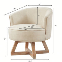 360° Swivel Lounge Chair With Cross-Shaped Wooden Base And Solid Wood Legs For Living Room Bedroom Office Beige