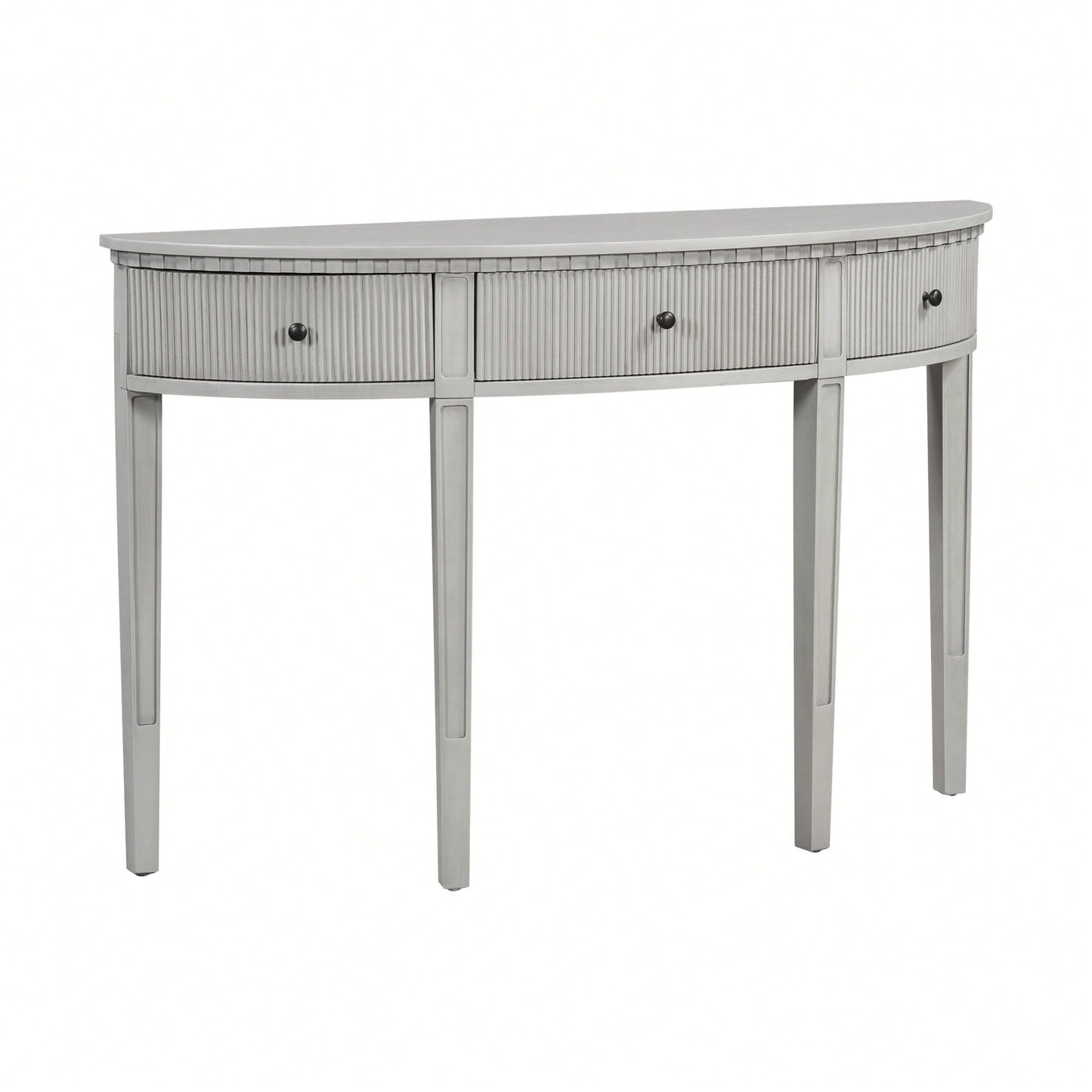 Distinctive Pine Veneer Console Table With Vertical Stripe Drawers And Elegant Four-Leg Design