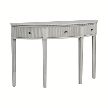 Distinctive Pine Veneer Console Table With Vertical Stripe Drawers And Elegant Four-Leg Design