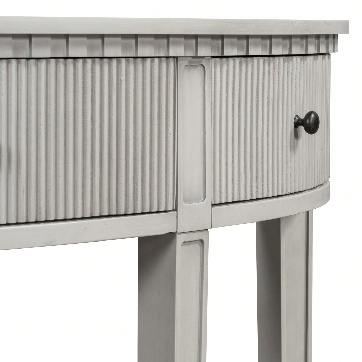 Distinctive Pine Veneer Console Table With Vertical Stripe Drawers And Elegant Four-Leg Design