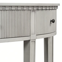 Distinctive Pine Veneer Console Table With Vertical Stripe Drawers And Elegant Four-Leg Design