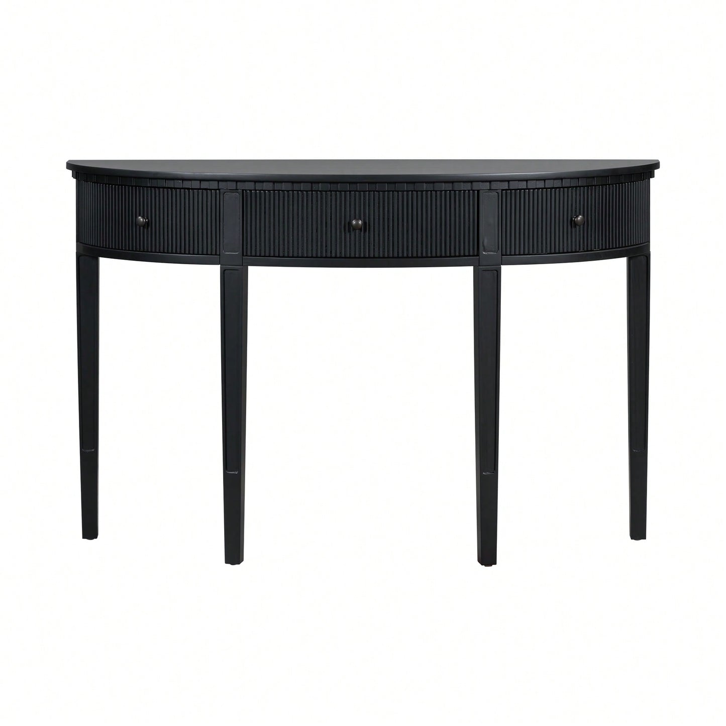Distinctive Pine Veneer Console Table With Vertical Stripe Drawers And Elegant Four-Leg Design