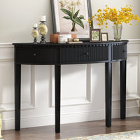 Distinctive Pine Veneer Console Table With Vertical Stripe Drawers And Elegant Four-Leg Design