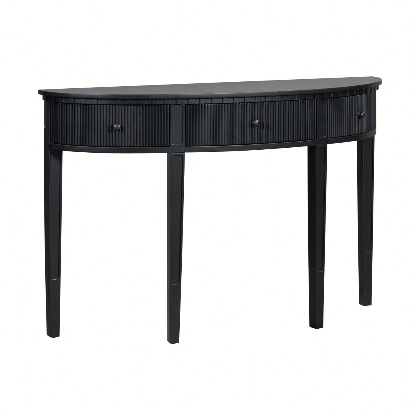 Distinctive Pine Veneer Console Table With Vertical Stripe Drawers And Elegant Four-Leg Design