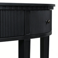 Distinctive Pine Veneer Console Table With Vertical Stripe Drawers And Elegant Four-Leg Design