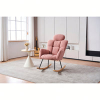 Ivory Teddy Fabric Upholstered Rocking Glider Chair Mid Century Modern Accent Armchair with Padded Seat High Backrest and Pillows