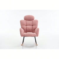 Ivory Teddy Fabric Upholstered Rocking Glider Chair Mid Century Modern Accent Armchair with Padded Seat High Backrest and Pillows
