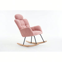 Ivory Teddy Fabric Upholstered Rocking Glider Chair Mid Century Modern Accent Armchair with Padded Seat High Backrest and Pillows