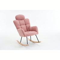 Ivory Teddy Fabric Upholstered Rocking Glider Chair Mid Century Modern Accent Armchair with Padded Seat High Backrest and Pillows