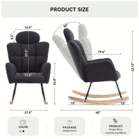 Ivory Teddy Fabric Upholstered Rocking Glider Chair Mid Century Modern Accent Armchair with Padded Seat High Backrest and Pillows