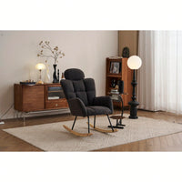 Ivory Teddy Fabric Upholstered Rocking Glider Chair Mid Century Modern Accent Armchair with Padded Seat High Backrest and Pillows