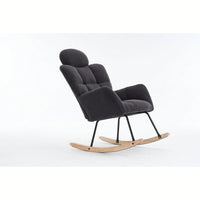 Ivory Teddy Fabric Upholstered Rocking Glider Chair Mid Century Modern Accent Armchair with Padded Seat High Backrest and Pillows