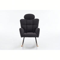 Ivory Teddy Fabric Upholstered Rocking Glider Chair Mid Century Modern Accent Armchair with Padded Seat High Backrest and Pillows