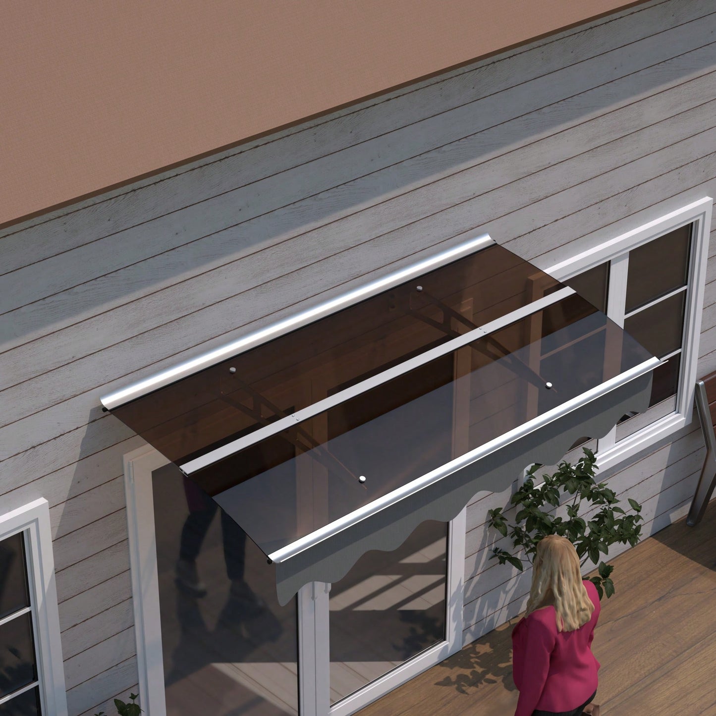 Crystal Clear Polycarbonate Door Window Awning Canopy 59 Inch Wide X 34 Inch Deep Aluminum Alloy Valance For Wooden Wall House