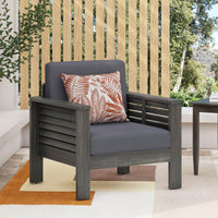 Outdoor Acacia Wood Club Chairs With Dark Gray Cushions For Patio Or Garden Seating