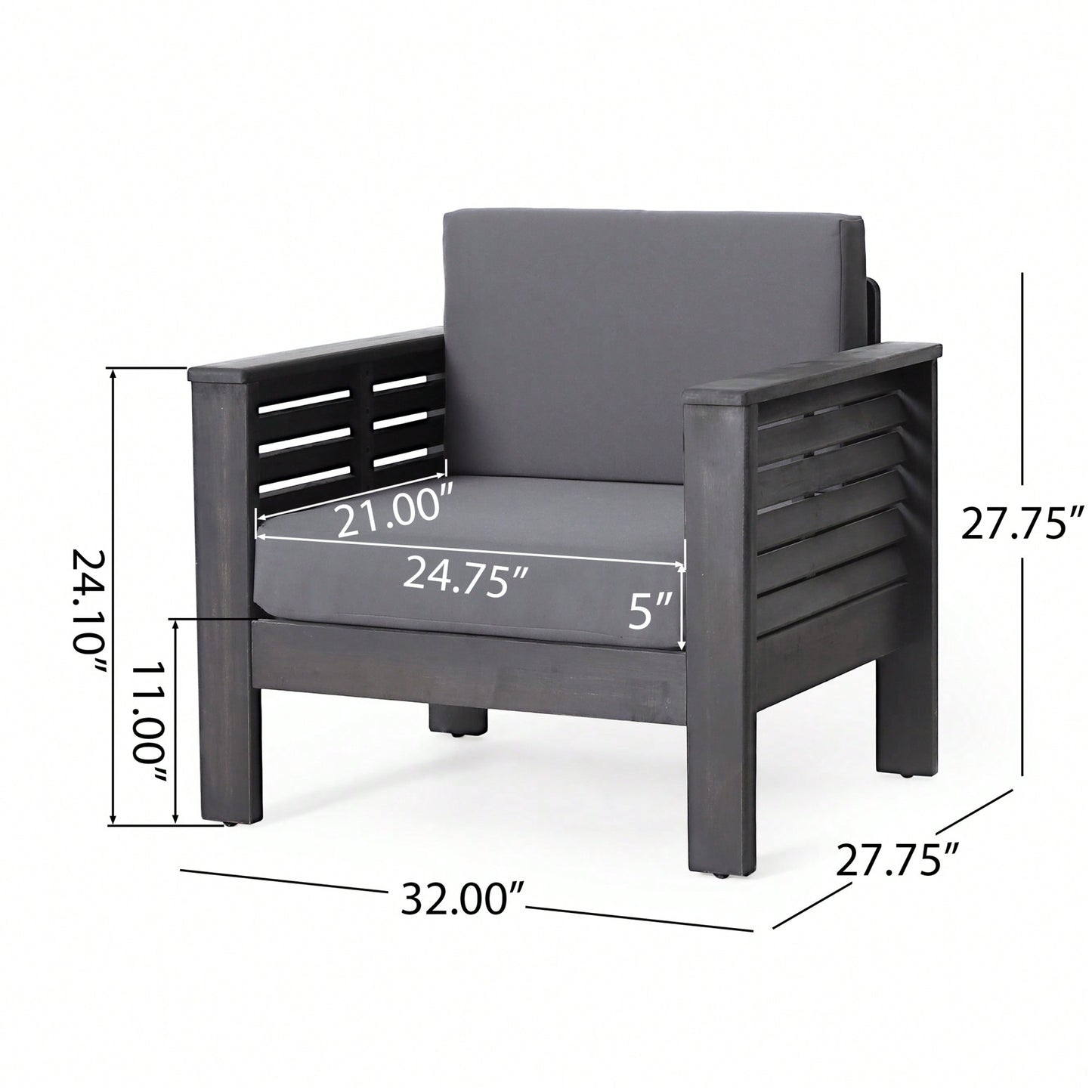 Outdoor Acacia Wood Club Chairs With Dark Gray Cushions For Patio Or Garden Seating