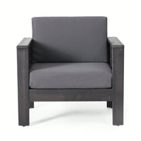 Outdoor Acacia Wood Club Chairs With Dark Gray Cushions For Patio Or Garden Seating