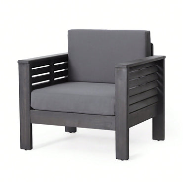 Outdoor Acacia Wood Club Chairs With Dark Gray Cushions For Patio Or Garden Seating