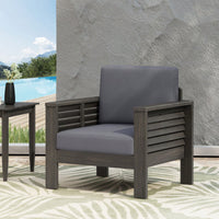 Outdoor Acacia Wood Club Chairs With Dark Gray Cushions For Patio Or Garden Seating