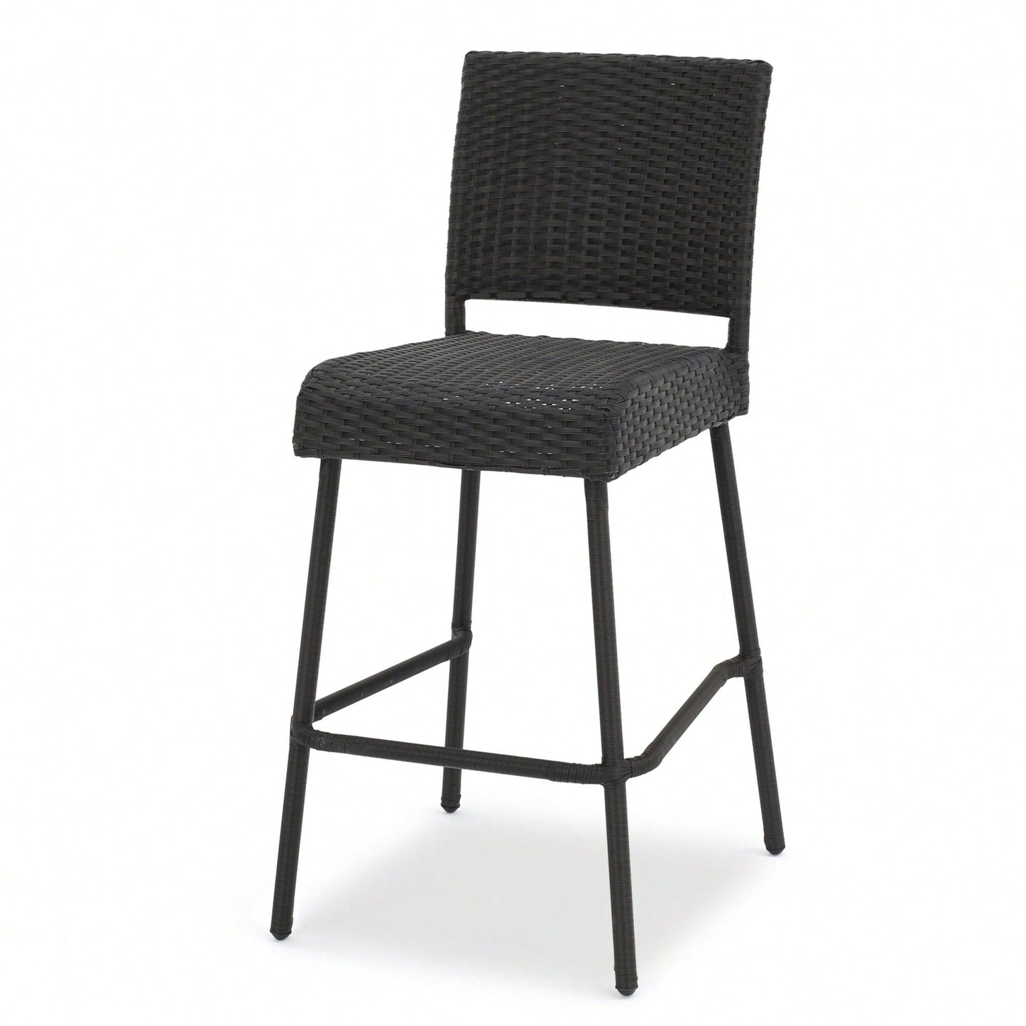 Set Of 2 Dark Brown 29 Inch Outdoor PE Rattan Armless Barstools For Patio And Garden