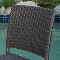 Set Of 2 Dark Brown 29 Inch Outdoor PE Rattan Armless Barstools For Patio And Garden