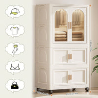 25.59 Inch Compact Folding Wardrobe With Magnetic Door And Wheels, Includes Storage Boxes And Hangers For Efficient Space Organization