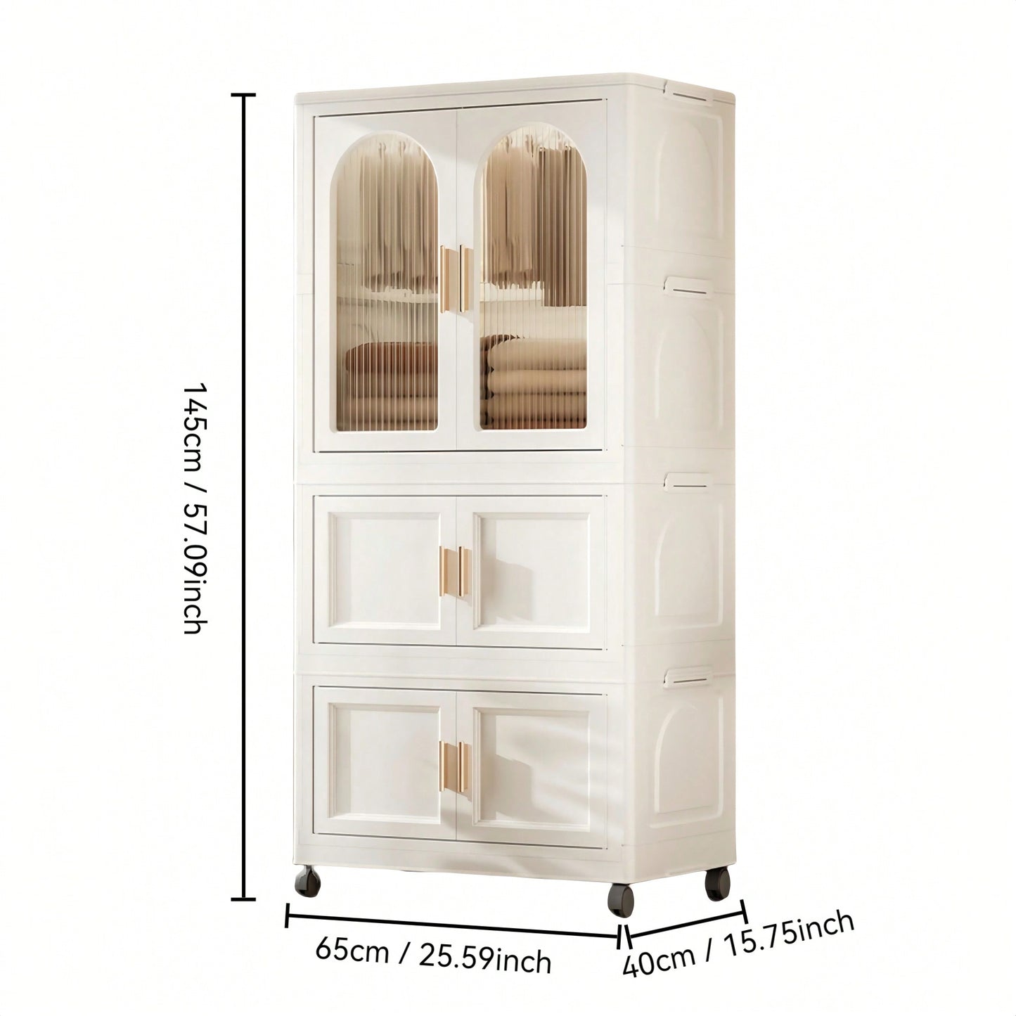 25.59 Inch Compact Folding Wardrobe With Magnetic Door And Wheels, Includes Storage Boxes And Hangers For Efficient Space Organization