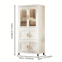 25.59 Inch Compact Folding Wardrobe With Magnetic Door And Wheels, Includes Storage Boxes And Hangers For Efficient Space Organization