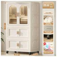 25.59 Inch Compact Folding Wardrobe With Magnetic Door And Wheels, Includes Storage Boxes And Hangers For Efficient Space Organization