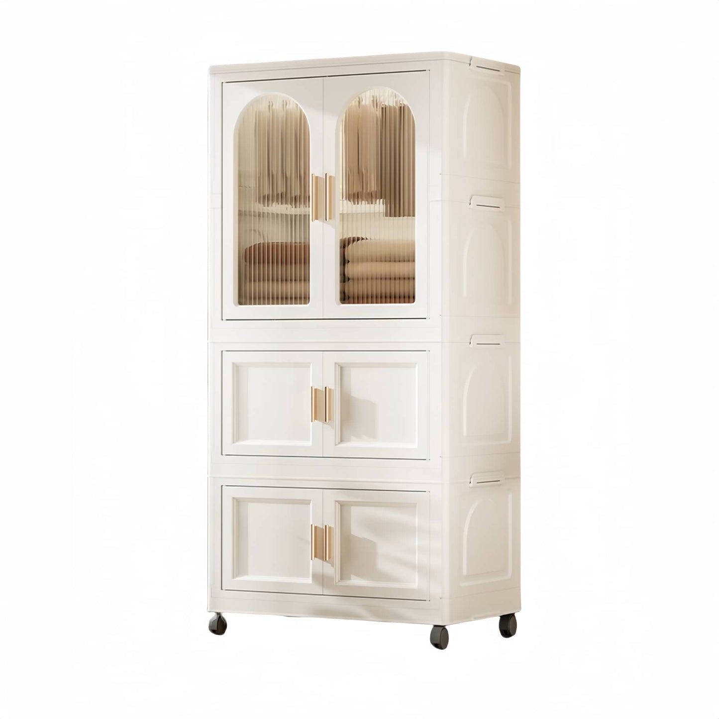 25.59 Inch Compact Folding Wardrobe With Magnetic Door And Wheels, Includes Storage Boxes And Hangers For Efficient Space Organization