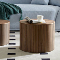 Handcrafted Round MDF Nested Coffee Table Set In Walnut Color For Living Room