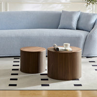 Handcrafted Round MDF Nested Coffee Table Set In Walnut Color For Living Room