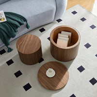 Handcrafted Round MDF Nested Coffee Table Set In Walnut Color For Living Room