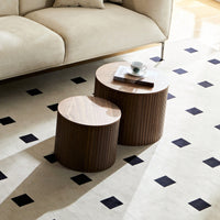 Handcrafted Round MDF Nested Coffee Table Set In Walnut Color For Living Room