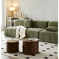 Handcrafted Round MDF Nested Coffee Table Set In Walnut Color For Living Room