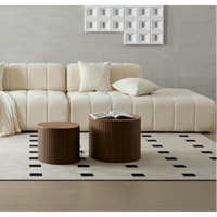 Handcrafted Round MDF Nested Coffee Table Set In Walnut Color For Living Room