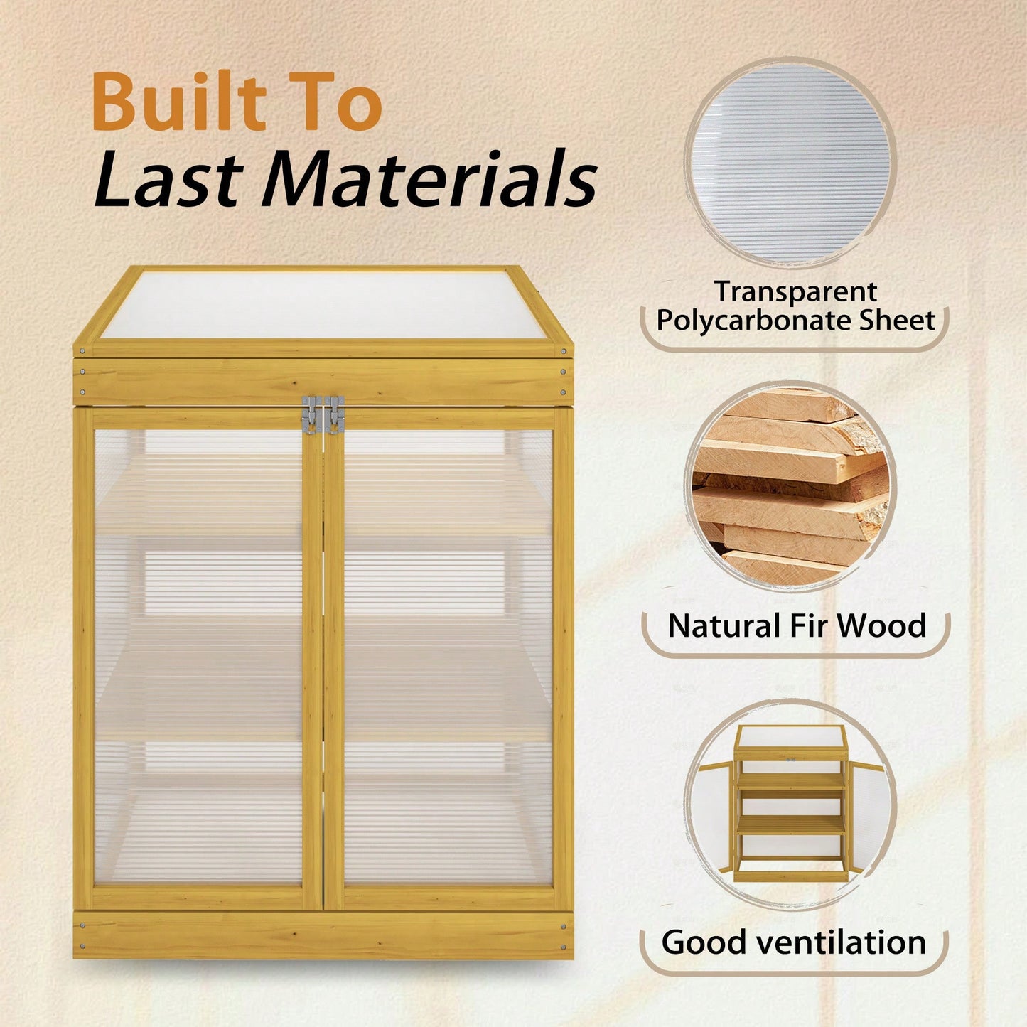 Wooden Cold Frame Mini Greenhouse For Outdoor Use With 2-Tier Polycarbonate Shelves To Keep Plants Warm