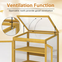 Wooden Cold Frame Mini Greenhouse For Outdoor Use With 2-Tier Polycarbonate Shelves To Keep Plants Warm