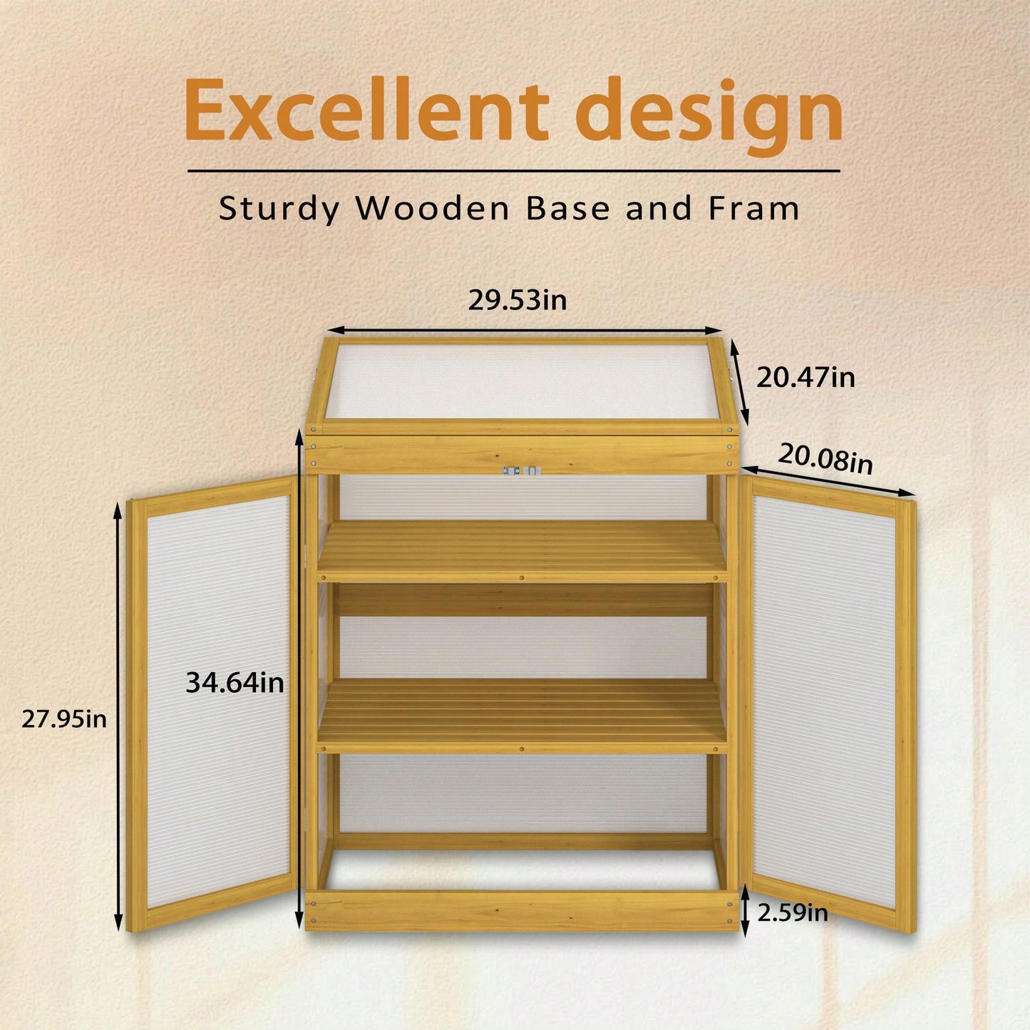 Wooden Cold Frame Mini Greenhouse For Outdoor Use With 2-Tier Polycarbonate Shelves To Keep Plants Warm