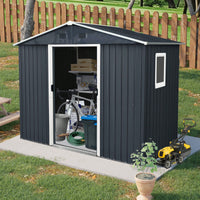 8ft X 4ft Outdoor Metal Storage Shed With Window And Foundation For Backyard And Patio Use