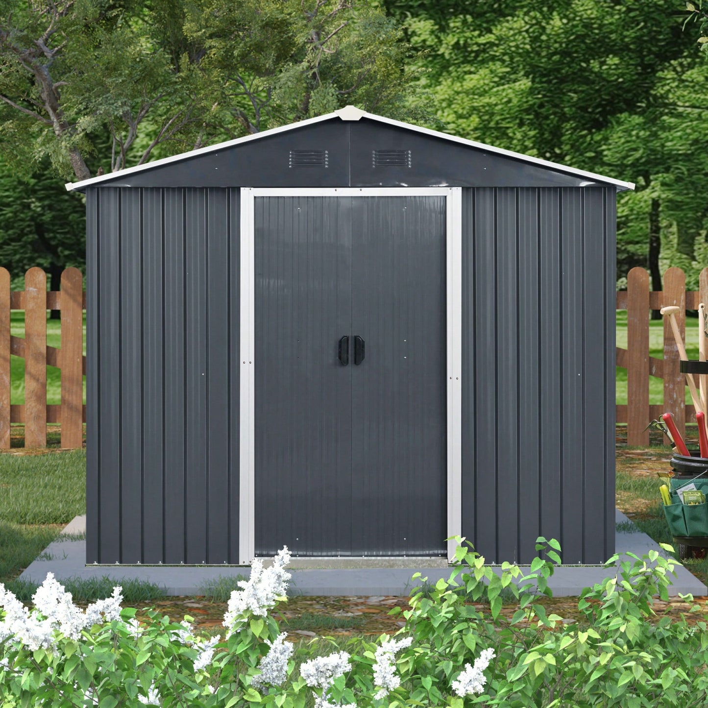 8ft X 4ft Outdoor Metal Storage Shed With Window And Foundation For Backyard And Patio Use