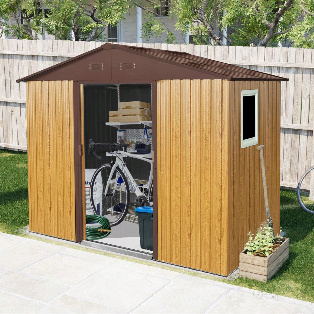 8ft X 4ft Outdoor Metal Storage Shed With Window And Foundation For Backyard And Patio Use