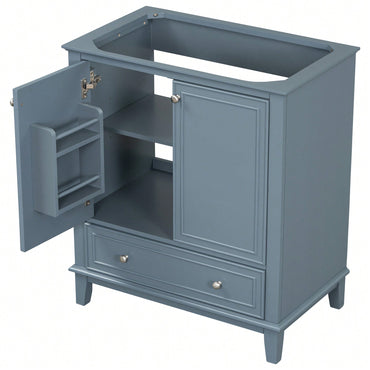 30 Inch Blue Bathroom Vanity Base Only Multi-Functional Cabinet With Doors And Drawer Solid Frame MDF Board