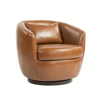 Modern Upholstered Swivel Barrel Armchair With Hidden Storage For Living Room Bedroom Office Reading Spaces In Light Brown PU