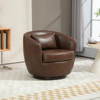 Modern Upholstered Swivel Barrel Armchair With Hidden Storage For Living Room Bedroom Office Reading Spaces In Light Brown PU